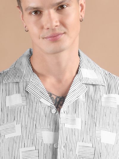 White Printed Cuban Shirt